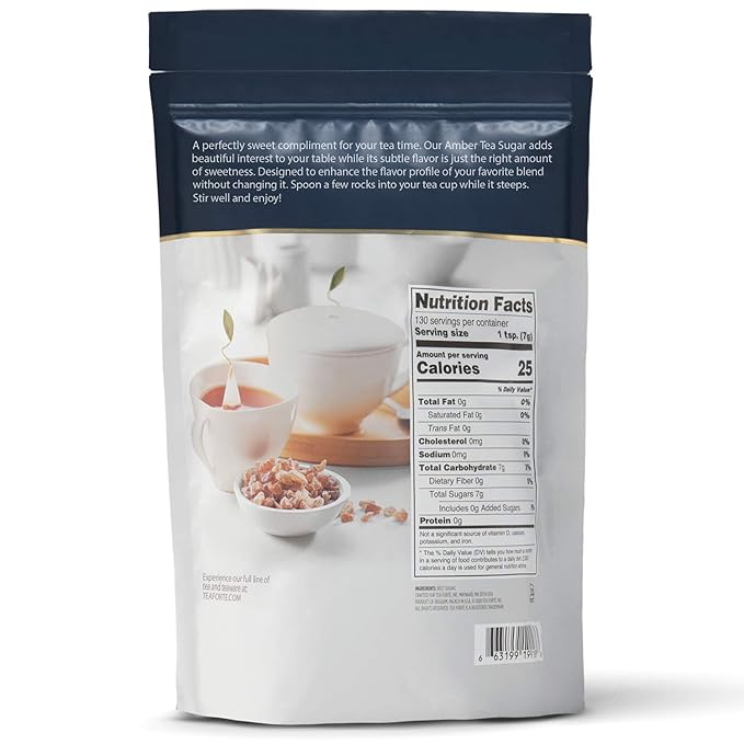 Tea Forte Natural Amber Hue Beet Rock Sugar Crystals for Tea and Coffee, Dissolves Quickly, Vegan and Non-GMO, Resealable 2 Pound Bag