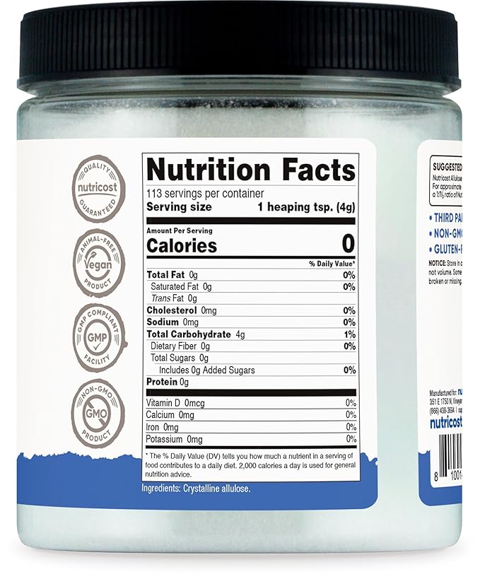 Nutricost Allulose Sweetener (1 LB) - KETO Sugar, 0 Calorie, Low Carb, Natural Sugar Alternative, Crystalline Powder (Pack of 2)