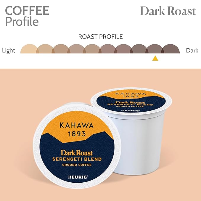 Kahawa 1893 Dark Roast Coffee K-Cup Pods Serengeti Blend (60 Count) - As Seen on Shark Tank, Low Acid, High Antioxidants, Naturally Sweet, Organically Grown, Ethically & Sustainably Sourced