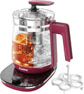 Hot Tea Maker Glass Electric Kettle with Tea Infuser and Temperature Control,1.5L Stainless Steel Tea Maker & 1200W Rapid Boiling,Programmable Control for your Favorite Teas and Coffee,Red