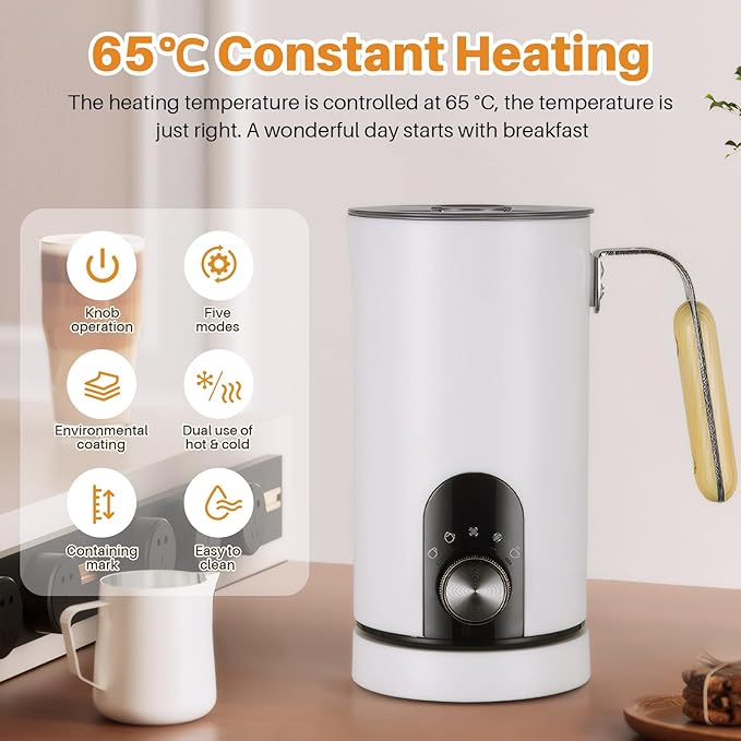 Electric Milk Frother,5-in-1 Milk Steamer with Touch Control,350ml Automatic Warm and Cold Foam Maker,Milk Warmer for Coffee,Latte,Cappuccinos Macchiato,Hot Chocolate,Anti-burn Propeller