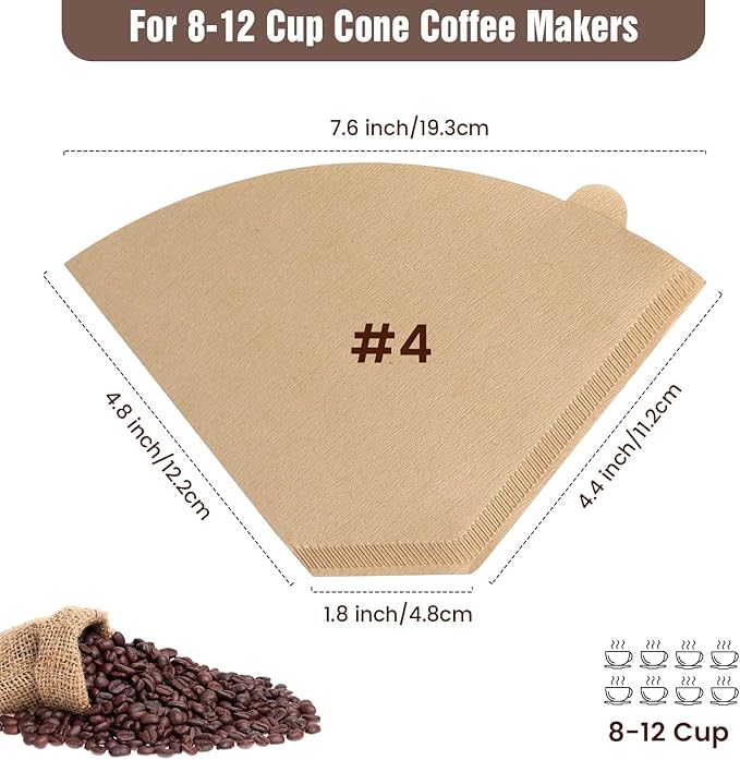 200 Count Cone Coffee Filters #4, Clinuse Unbleached Size 04 Coffee Filters 8-12 Cup, Disposable Natural Paper Filters, No.4 Cone Filters for Ninja, Pour Over and Drip Coffee Maker