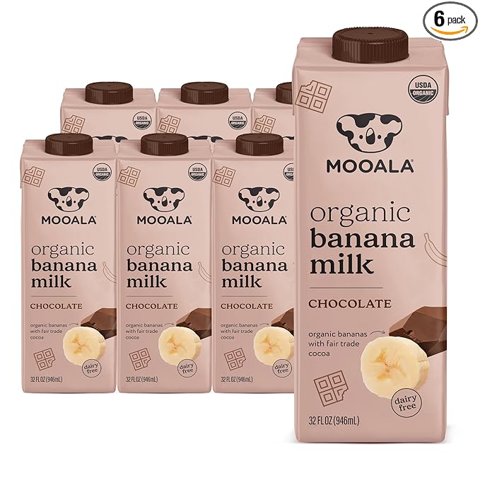Mooala – Organic Chocolate Bananamilk, 32 fl oz (Pack of 6) – Shelf-Stable, Non-Dairy, Nut-Free, Gluten-Free, Plant-Based Beverage