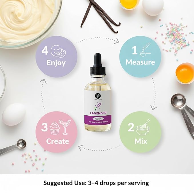 Dolce Flav Natural Lavender Extract – 2 Ounce Oil-Soluble Kosher, Sugar-Free, Concentrated Floral Lavender Flavoring for Baking, Chocolates & Desserts, Includes Measured Dropper