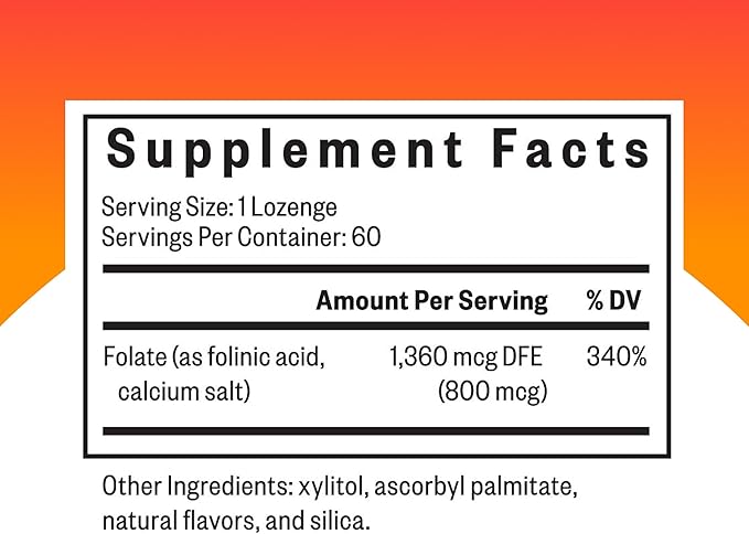 Seeking Health Folinic Acid - Methylated Form of Folate Precursor - Folinic Acid Supplement Supports Heart Health - Metabolically Active Alternative to Folate - 1360 mcg, 60 Lozenges