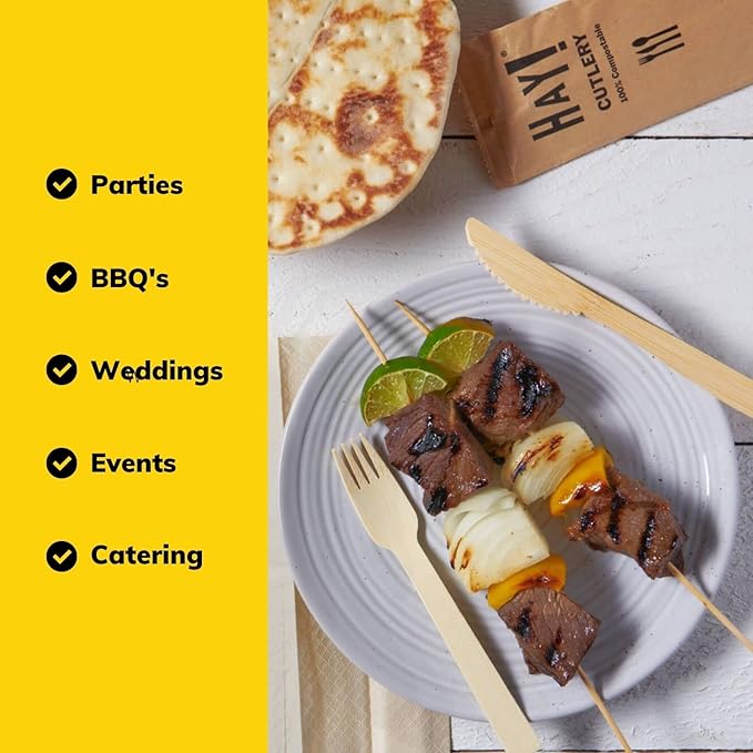 HAY! Bamboo Knives | 250 ct Unwrapped Knives | Biodegradable Utensils | Compostable & Plastic-Free | Heavy-duty Knife | For To-Go Meals or Events | Wooden Knife