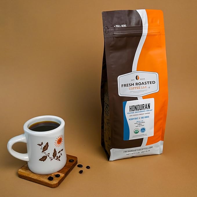 Fresh Roasted Coffee, Organic Honduran Water-Processed Decaf | USDA Organic, 100% Single Origin, Kosher | Medium Roast 2 lb (32 oz) Whole Bean
