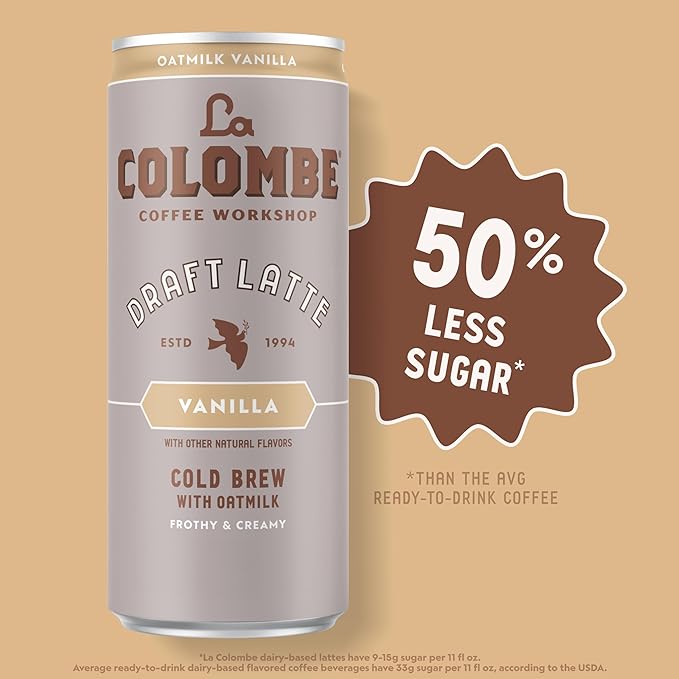 La Colombe Coffee, Oatmilk Vanilla Latte, 11 fl oz Cans (Pack of 12), Coffeehouse Quality Cold Brew, Specialty Grade Coffee Beans, Ready-to-Drink On-the-Go