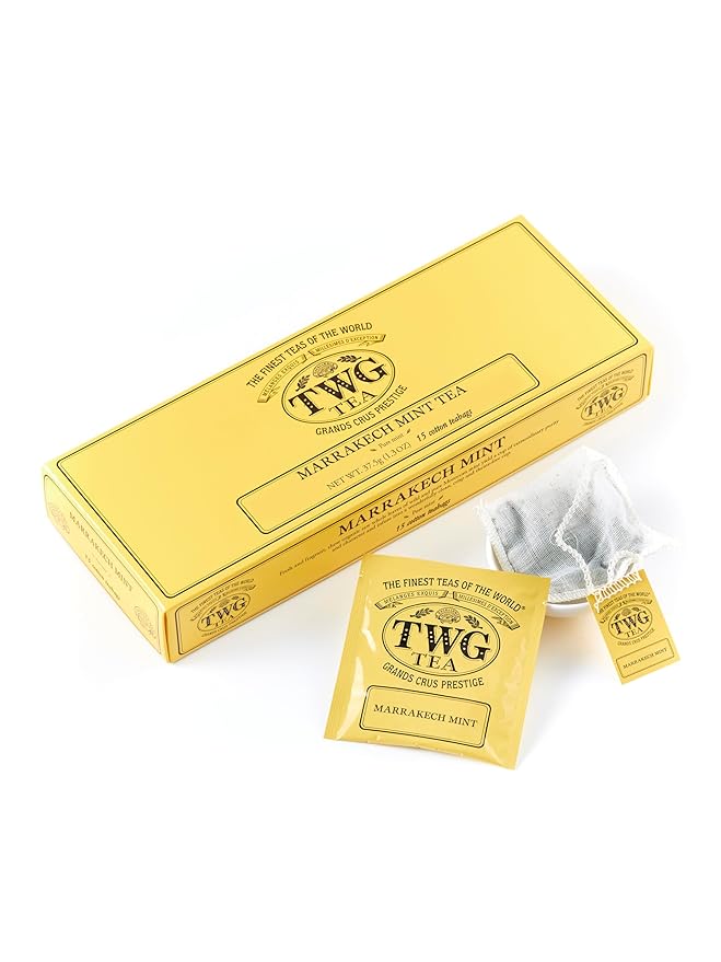 TWG Tea | Marrakech Mint | Herbal Tea | Mint Leaves | 15 Hand Sewn Cotton Teabags | Gift Set