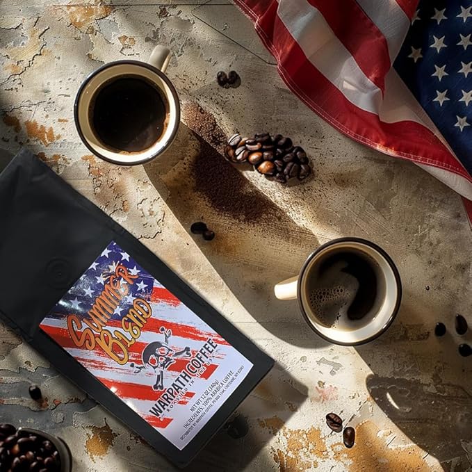 Warpath Coffee Medium Roast Whole Bean Coffee, Summer Blend, High Caffeine, Extra Strong Roasted 100% Arabica Coffee Beans Whole, Caribbean Inspired Blue Mountain Blend, Created by Navy SEALs, 12oz