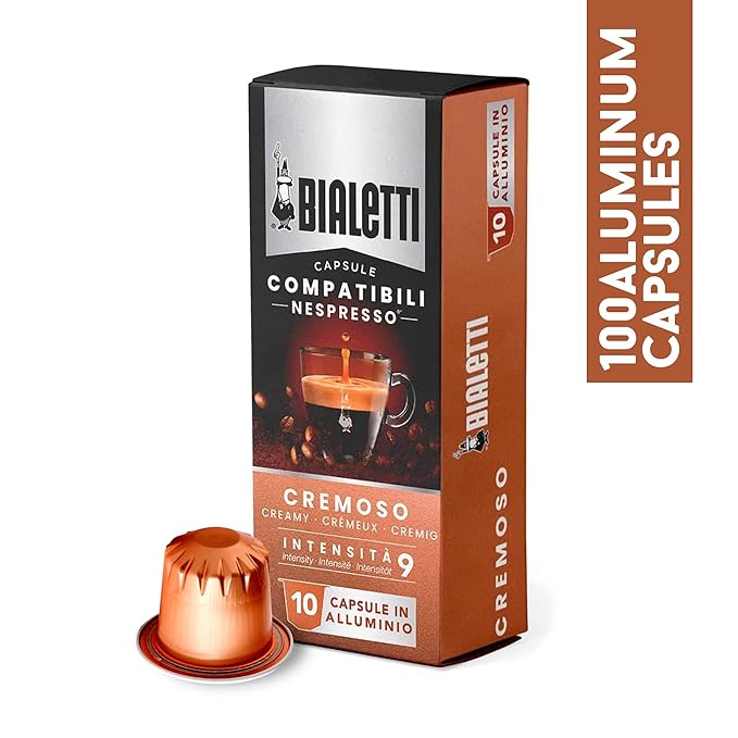 Bialetti Aluminum Nespresso Compatible Capsules - 100 count CREMOSO Espresso Pods compatible with Nespresso Machines