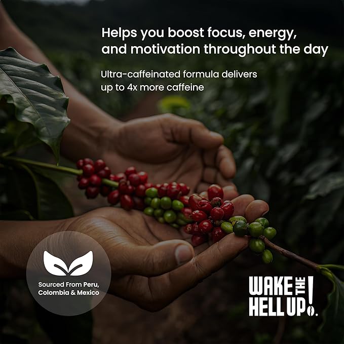 Wake The Hell Up! 1lb Ultra-Caffeinated Peppermint Mocha Ground Coffee, Low Acid, Medium-Dark Roast