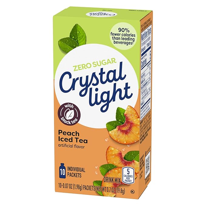 Crystal Light Peach Iced Tea Artificially Flavored Powdered Drink Mix, 10 ct. On-the-Go-Packets (Pack of 9)