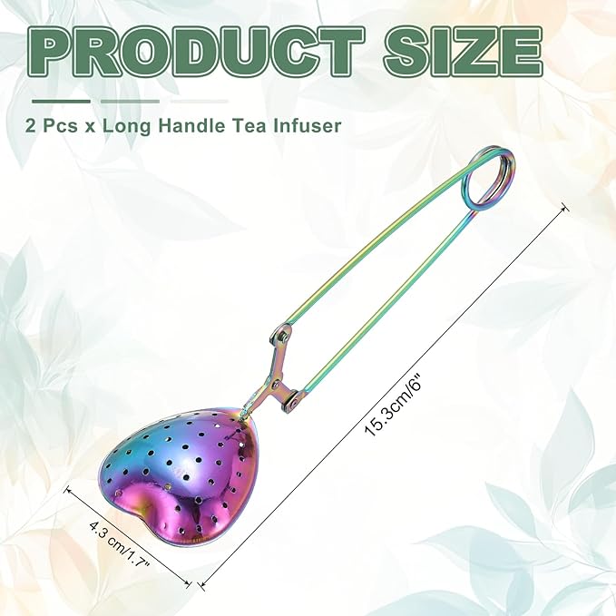 uxcell 2 Pcs Tea Infuser, Stainless Steel Loose Leaf Tea Infuser Filter for Cup and Teapot, Long Handle Tea Steeper Strainers for Tearoom Office Home, Heart Shaped Colorful