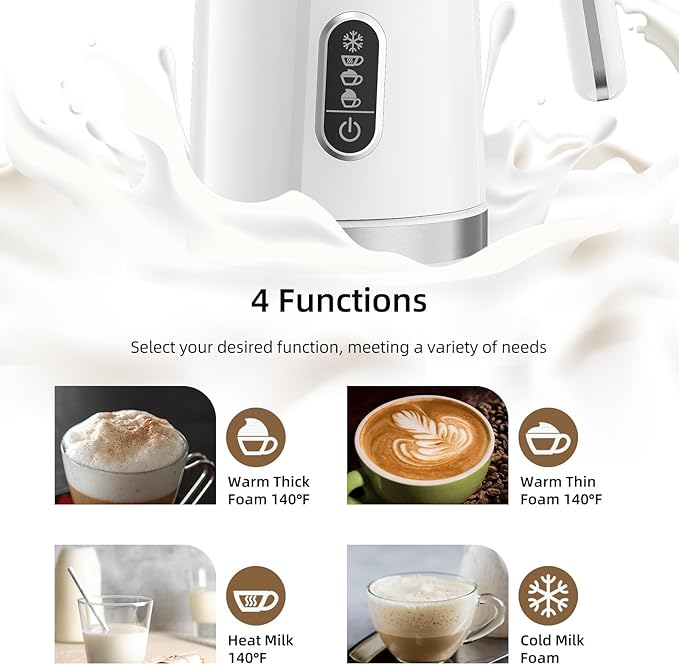 BioloMix Electric Milk Frother 4 in 1 Automatic Hot and Cold Milk Frother Warmer for Milk Latte Foam Maker Hot Chocolates Cappuccino (White)