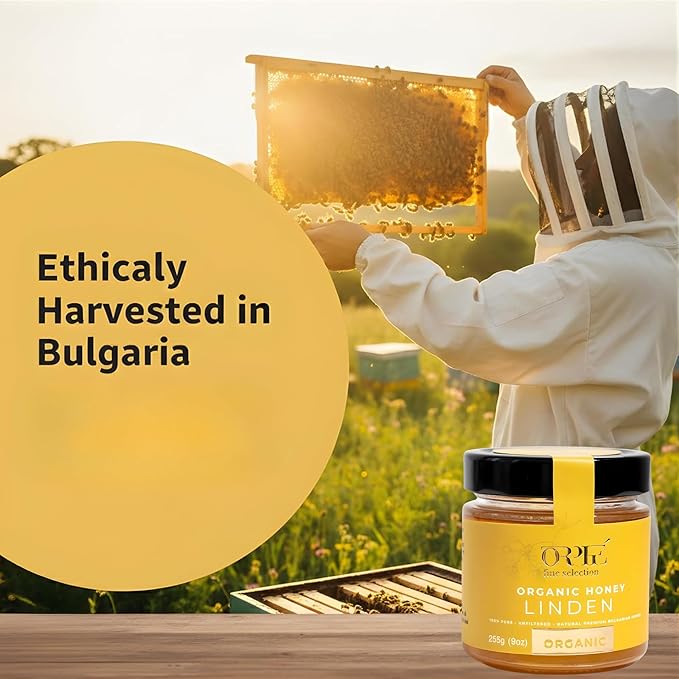 ORPHE Organic Linden Honey – Clean Simple Natural Sweetener for Coffee, Tea, Matcha and Breakfast, Unheated & Creamed 9oz Glass Jar
