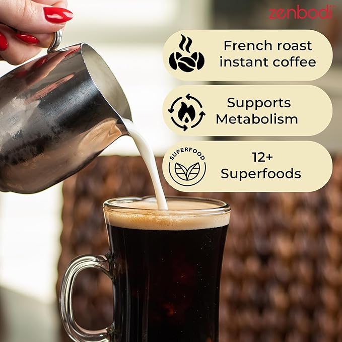zenbodi Slim Brew French Roast Instant Coffee - 10.5 oz Superfood Coffee, Dietary Supplement, 12 Superfoods Including Maca Root, Panax Ginseng Extract, Turmeric Root, Kale Leaf, and More, 30 Servings