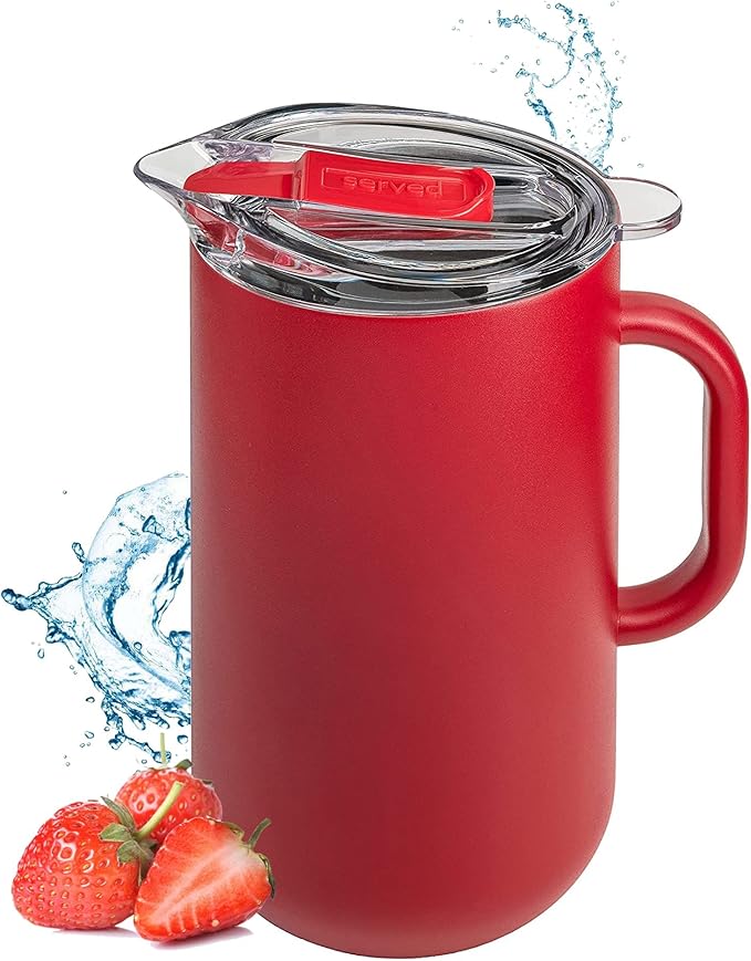 Served Premium Insulated Pitcher (2L/66oz) - Double Walled, Copper Lined Stainless Steel Pitcher with Lid - Vacuum Insulated Carafe for Hot Coffee, Tea, Iced Drinks, Water, Cocktails, and More