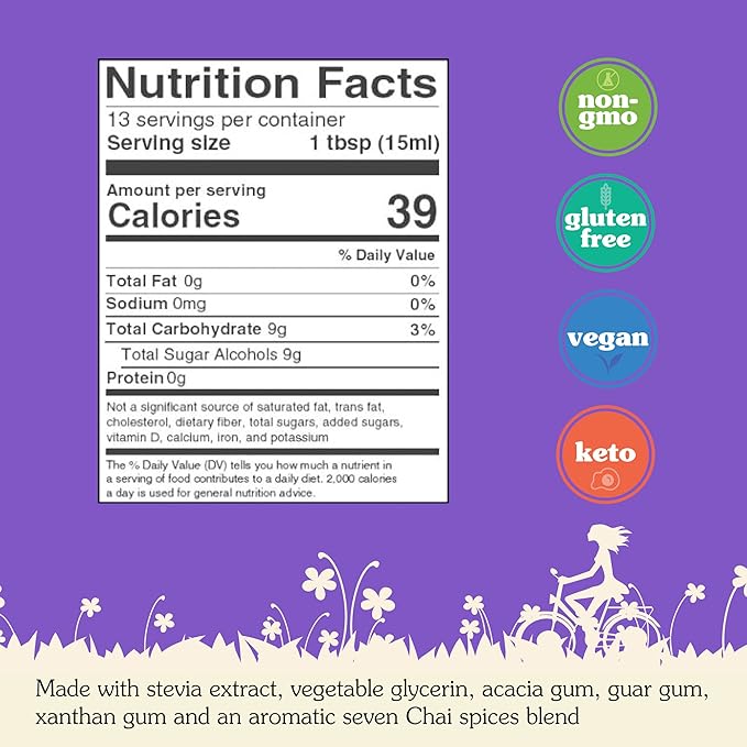 NuNaturals Stevia Syrup, Sugar-Free Sweetener, Plant-Based Sugar Substitute, Zero Calorie, Chai Spice, 6.6 oz (3-Pack)
