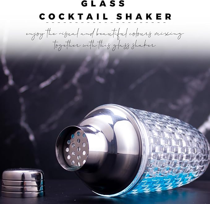 Cocktail Shaker Set - Martini Shaker, Drink Shakers Cocktail, Glass Shaker Bottle for Cocktails, Bars, Whiskey (Sliver)