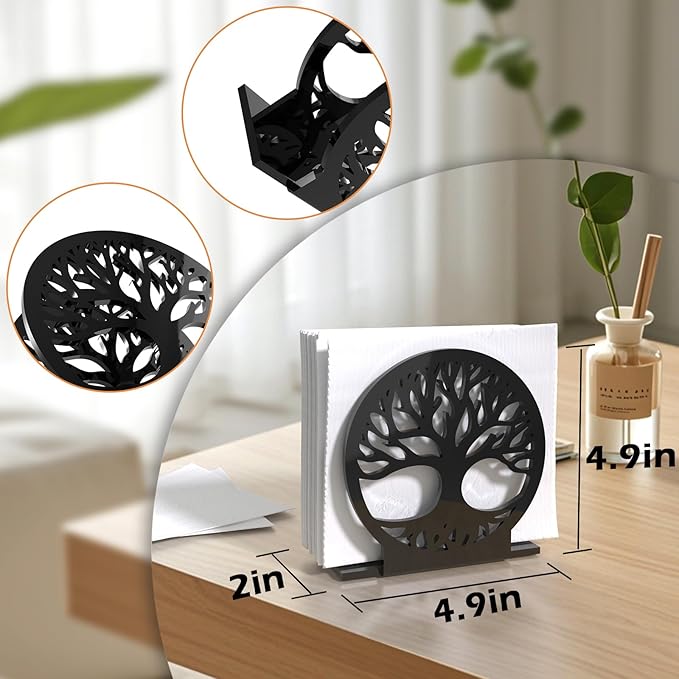 Napkin Holder, 2 PCS Black Acrylic Napkin Holder for Table, Standing Paper Napkin Dispenser for Kitchen Home Tree Design Guest Towel Holder for Coffee Shop Dining Table Decor (2pcs Tree-Shaped)