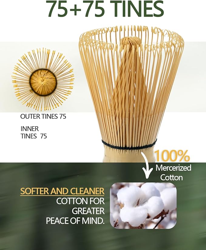 Matcha Whisk, Matcha Bamboo Whisk, Matcha Whisks Set for Matcha Powder Handcrafted Organic Traditional Japanese Chasen, 100-Prong Matchas Stirrer Wisk Mixer Brush for Authentic Tea Preparation