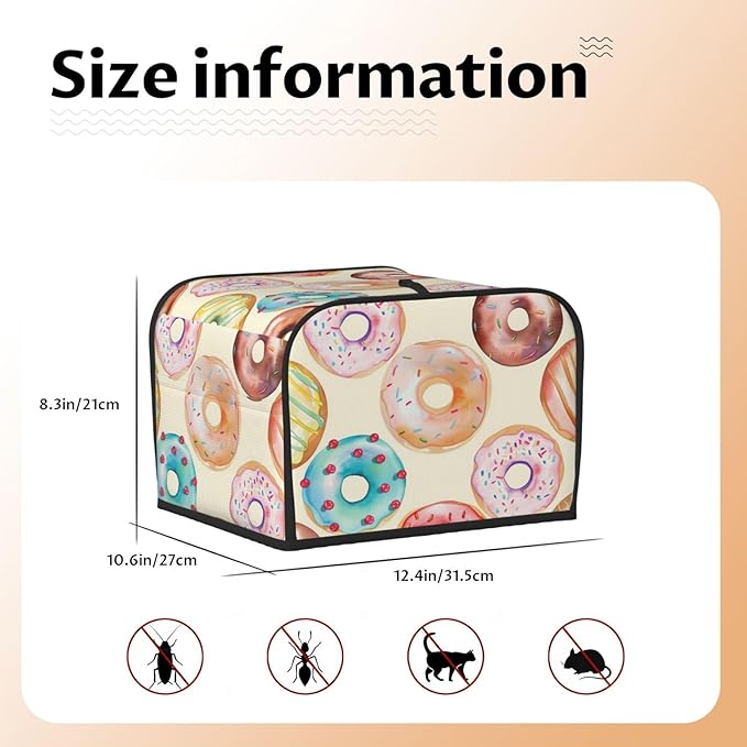 Watercolor Donuts 4 Slice Toaster Cover Wide Slot Dustproof Bread Maker Cover Fingerprint Bakeware Protection Kitchen Appliance Cover Toaster Bag