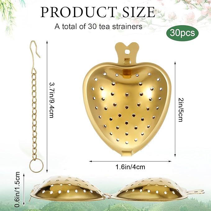 30 Pcs Stainless Steel Tea Strainer Ball Infuser Loose Leaf Steeper Interval Diffuser Heart Shape Mesh Filters with Extended Chain Hook for tea party Seasonings Cup Bottle