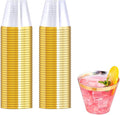 WELLIFE 120 PCS Gold Plastic Cups,9 oz Clear Plastic Cups,Disposable Wine Glasses for Party