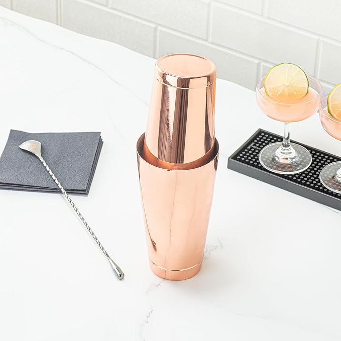 Restaurantware Bar Lux 16 Ounce Boston Shaker 1 Copper-Plated Cocktail Shaker - Weighted Bottom No Leak Stainless Steel Martini Drink Mixer Essential Bar Tool For Home Use Or Bartenders