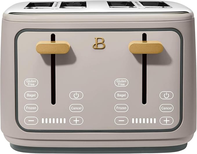 Beautiful 4 Slices Toaster with Touch-Activated Digital Display, Extra Wide Self-Adjusting Slots, Adjustable Shade Control, by Drew Barrymore (Porcini)