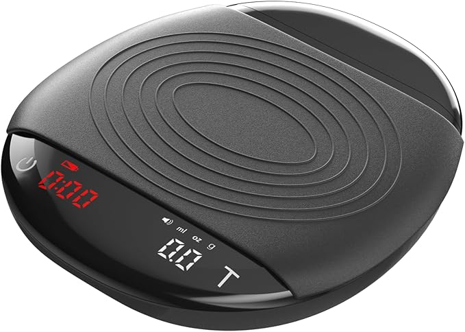 Mini Coffee Scale with Timer - Digital Espresso Scale 2kg/0.1g Accuracy Pour Over Coffee Rechargeable Down to 0.1g High Precision for Kitchen Food Weighing Measuring Baking Black