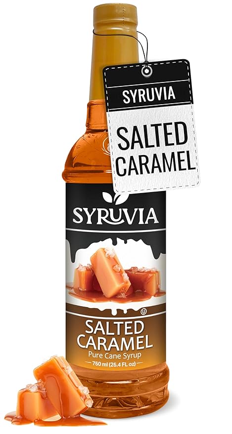 Syruvia Coffee Syrup, Salted Caramel Flavored Syrup for Drinks, Lattes, and Desserts – 25.4 fl oz