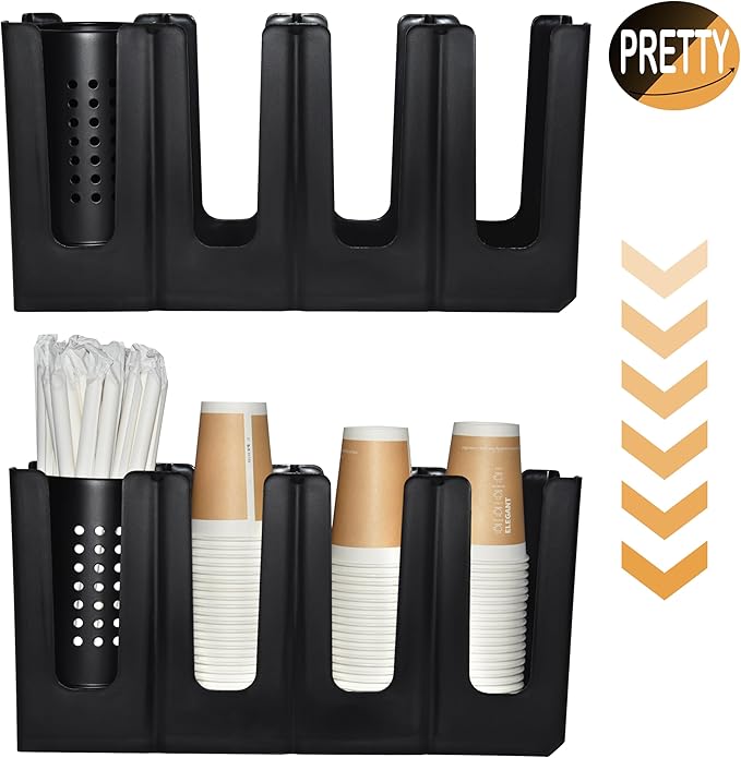 Cup Holder Lid Dispenser with Straw Organizer,4 Compartment 7 Adjusting,Cup Storage Organizer for Breakroom Countertop Coffee Station Bar Restaurant