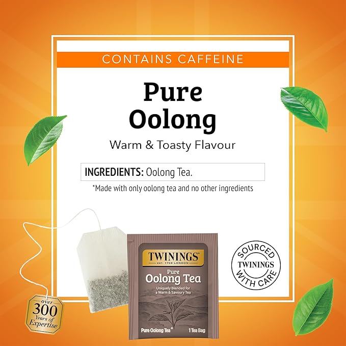 Twinings Pure Oolong Tea Individually Wrapped Bags, 20 Count (Pack of 6), Warm, Nutty Flavour & Golden Colour, Caffeinated, Enjoy Hot or Iced, 120 Teabags
