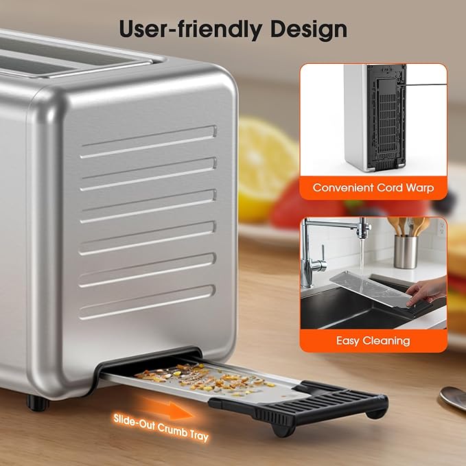 4-Slice Smart Toaster with Digital Touchscreen & 1-Touch Memory for Family | Stainless Steel, Extra-Wide Long Slots for Bagels & Artisan Bread | All-in-One Defrost, Reheat & Single-Slice Modes