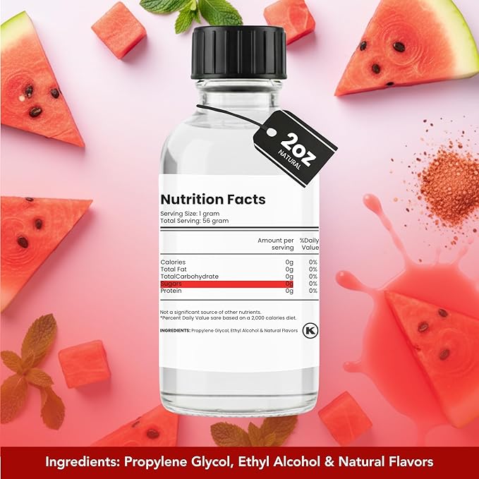 Dolce Flav Natural Watermelon Agua Fresca Extract, Water-Soluble – 2 oz | Fresh Juicy Watermelon Flavoring for Beverages, Desserts & Syrups – Sugar-Free, Kosher, Allergen-Free