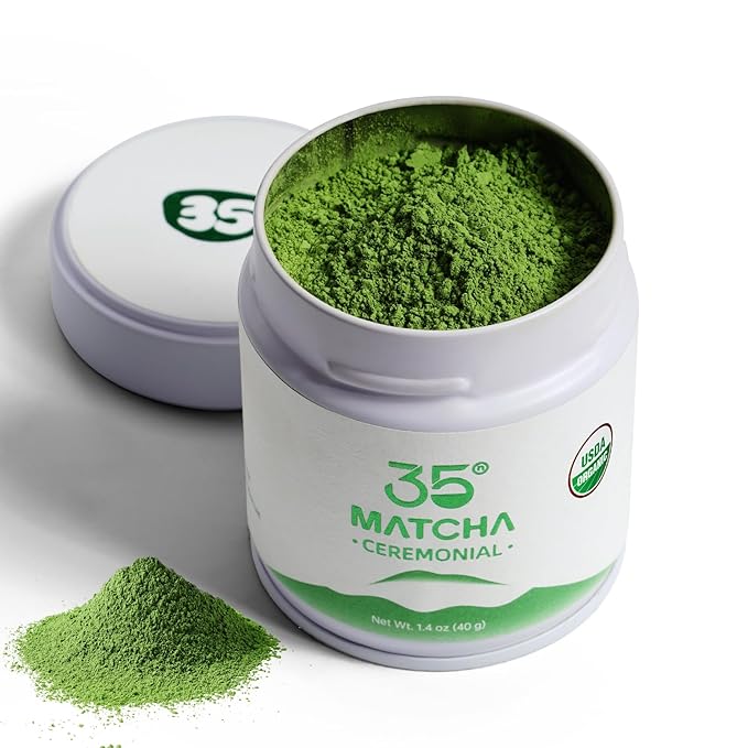 35°N MATCHA Organic Ceremonial Grade Matcha Powder, USDA Certified, 100% Pure Green Tea, First Harvest, No Additives, High in Antioxidants, L-Theanine & EGCG, Smooth Taste for Lattes & Baking, 1.4oz (40g)