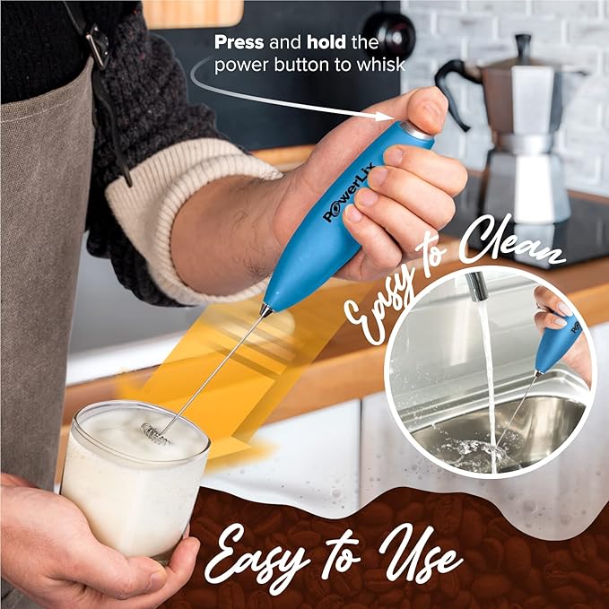 PowerLix Powerful Handheld Milk Frother With Stand Battery Operated Foam Maker Frother Wand For Coffee (A Black) (No Stand Blue)