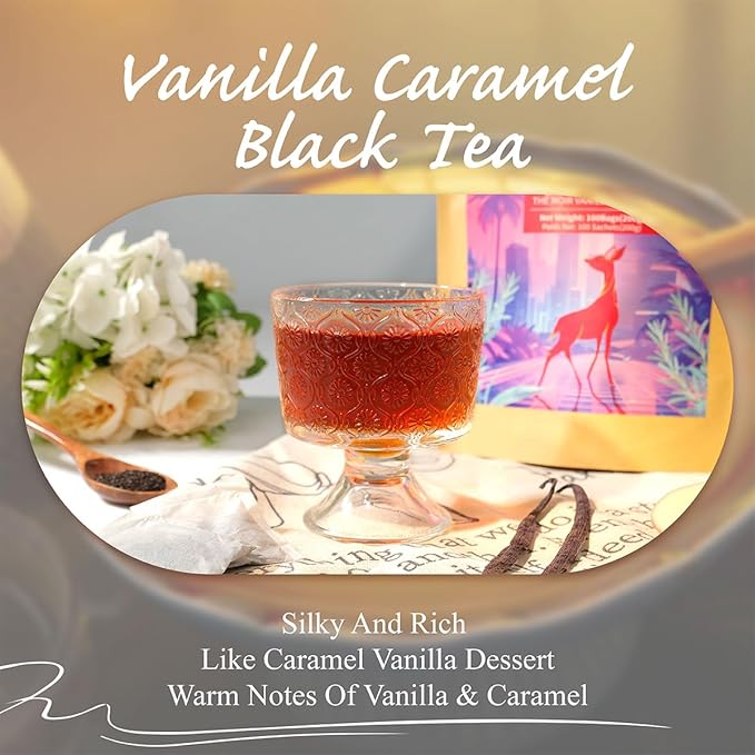 WT WEETEE Vanilla Caramel Black Tea,100 Count Caramel Vanilla Flavored Black Tea Bags, Mellow & Smooth, Sweet Aroma