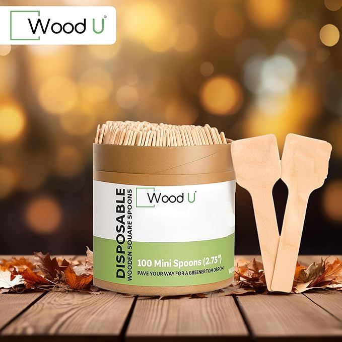 Tiny wooden spoon, Eco-Friendly miniature wooden spoons for spices, Scrubs small wooden spoon for salt, ice cream tasting spoons | 100% All-Natural - Pack of 100-2-3/4” by WoodU