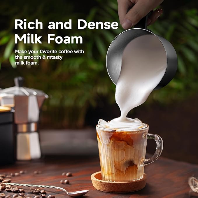 Detachable Milk Frother, Food Grade Stainless Steel 17oz Electric Milk Steamer, Easy Clean with Dishwasher Safe, Automatic Hot/Cold Foam Maker, Hot Chocolate Maker, 120V, Stainless Steel
