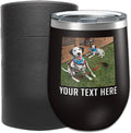 Personalized 12oz (17 Colors) Mother's Day Photo Printed Insulated Stainless Steel Powder Coated Stemless Wine Tumbler with Lid, Customized Gift Idea for Her, Custom Coach Gifts Team Mom Dad (Black)