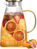2.5L 86 OZ Glass Pitcher with Lid and Handle for Fridge,Large Hot Cold Water Carafe for Cold Brew.Coffee,Lemonade,Iced Sun Tea,Beverage,Milk,etc,heat-resistant borosilicate glass water jug
