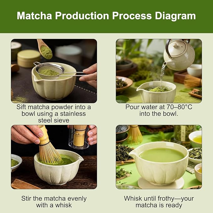 Matcha Whisk Set, 8 Piece Japanese Matcha Making Kit with Ceremony Set with Sifter, Bowl, Holder, Whisk, Scoop for Traditional Tea Ceremony, Ideal Gift for Home & Kitchen