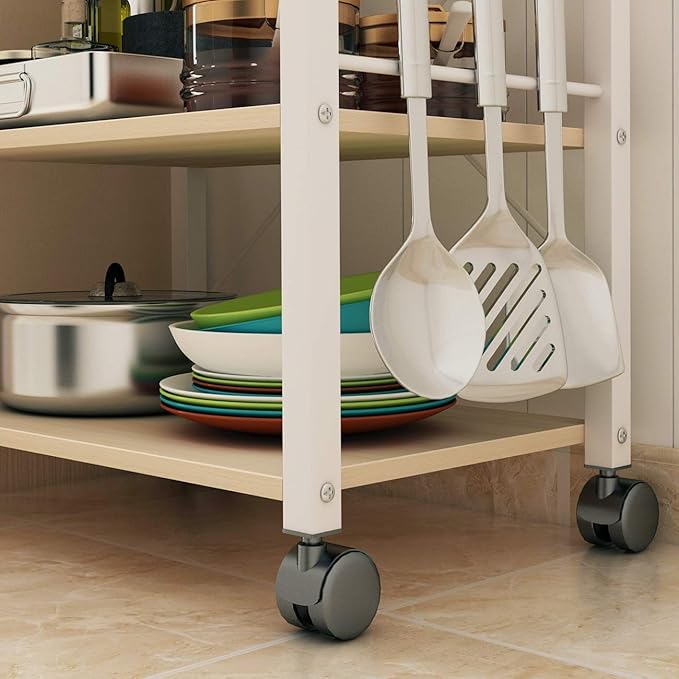 DlandHome Standing Baker's Racks Appliance Table Small Rolling Kitchen Cart Microwave Cart Stand, 3-Tier Kitchen Baker's Rack Utility Cart Microwave Stand Kitchen Shelf, W4-Maple