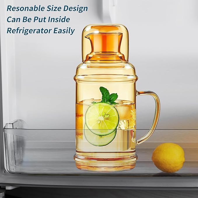 68OZ Glass Pitcher with Lid and Spout, Water Jug, 2000ml Carafe for Hot/Cold Water, Large Iced Tea Pitcher for Coffee, Juice and Homemade Beverage, Champagne