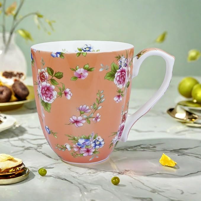 13oz Bone China Floral Mug Bone China Coffee Mugs Bone Teacup Christmas Mugs Birthday Gifts for Women Mom Friends Coworker