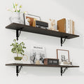 RICHFOCUS Floating Shelves for Wall Decor, 39.4W x 8D Shelves Set of 2, 8 Inch Deep Rustic Wood Shelves Wall Mounted with Brackets, Long Floating Shelves for Living Room Bedroom Kitchen, Black