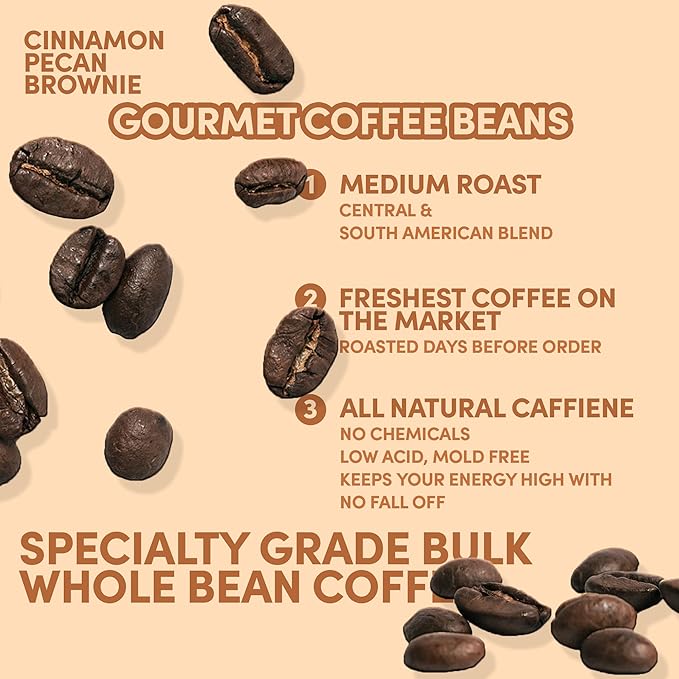 Sarasota Coffee Whole Bean Cinnamon Pecan Brownie | Medium Roast Gourmet Flavored Coffee Beans | Low Acid, Mold Free, Specialty Grade Bulk Beans | 5lb (80 oz)